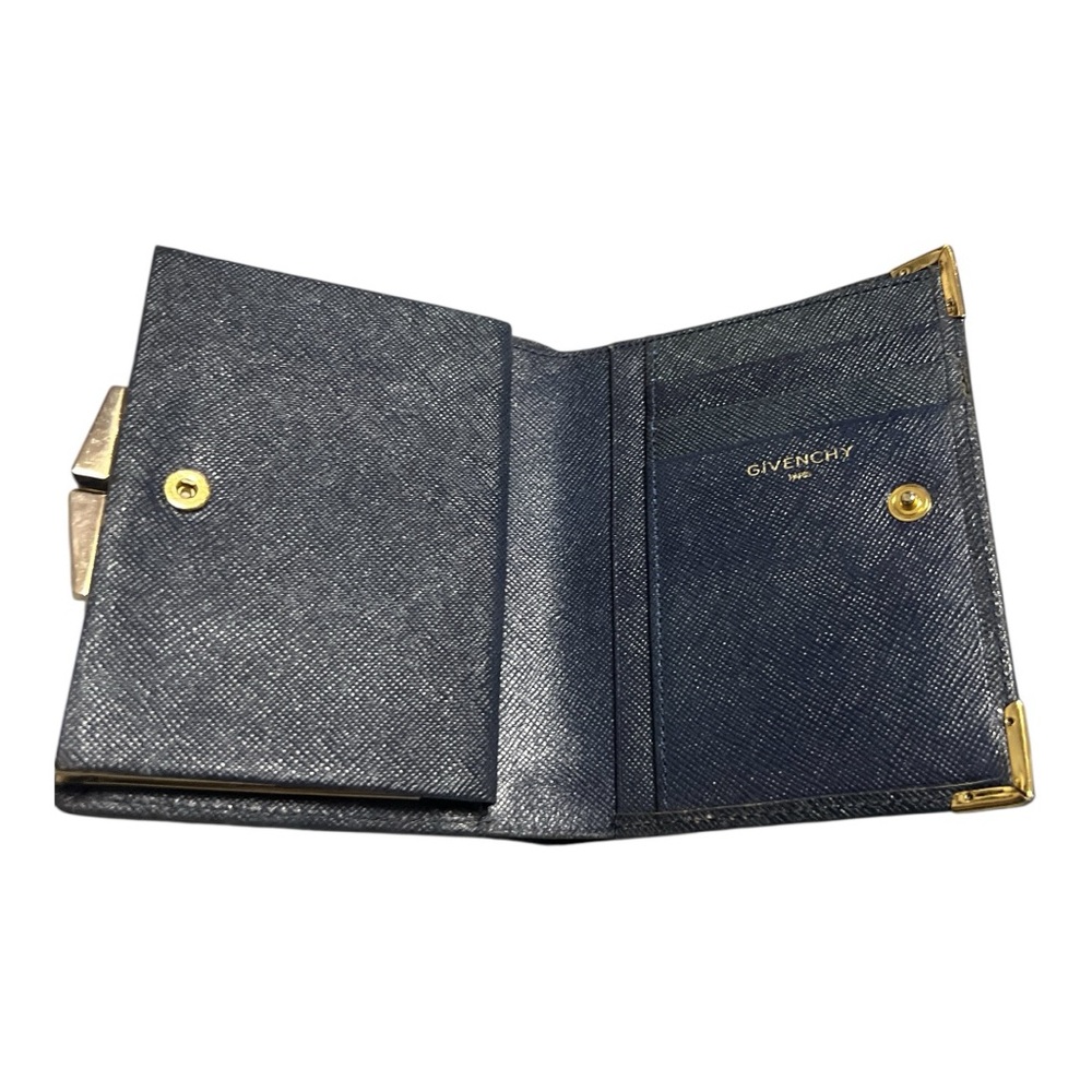 Vintage Givenchy Paris Framed Kiss Lock Wallet Navy Black Saffiano Leather Gold - Picture 9 of 14